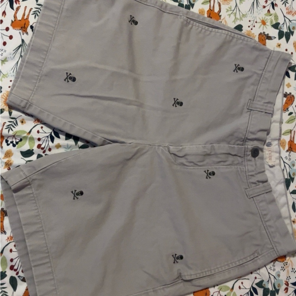 J Crew Mens Chino Shorts Skull Emboidered Vintage